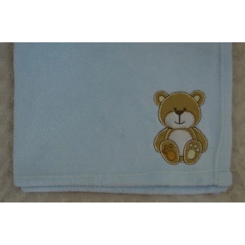Estex Teddy Bear Baby Blanket Blue Tan Plush Soft Security Lovey